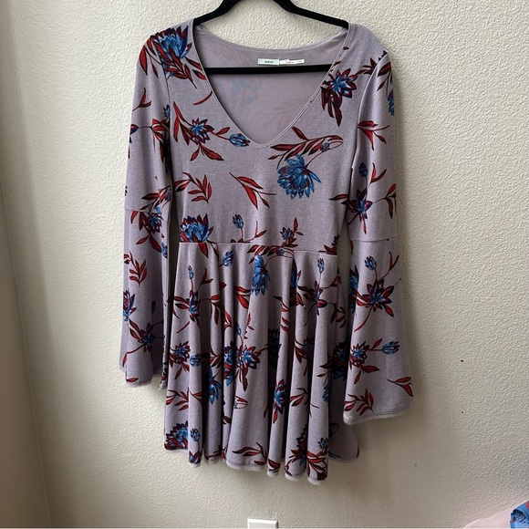 kimchi blue urban outfitters purple floral trumpet sleeve skater dress womens M - Picture 2 of 8